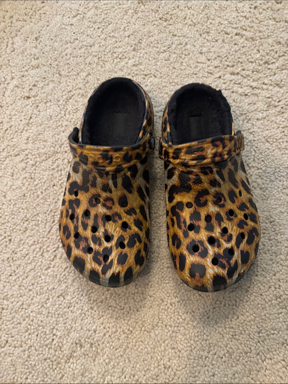 NWOT CROCS Leopard Print Lined Clogs - Black & Brown